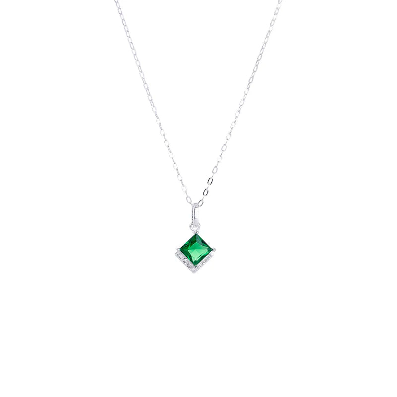Fine Jewelry square Emerald Green Precious CZ 3A Zircon Stone Wedding  Promare Sterling Silver 925 Jewellery Necklace