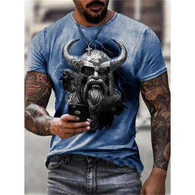 Viking Legend Graphic T-shirt Men's WJH02 Streetwear 100% Cotton Short Sleeve Tee Breathable Hip Hop Nordic Warrior Top