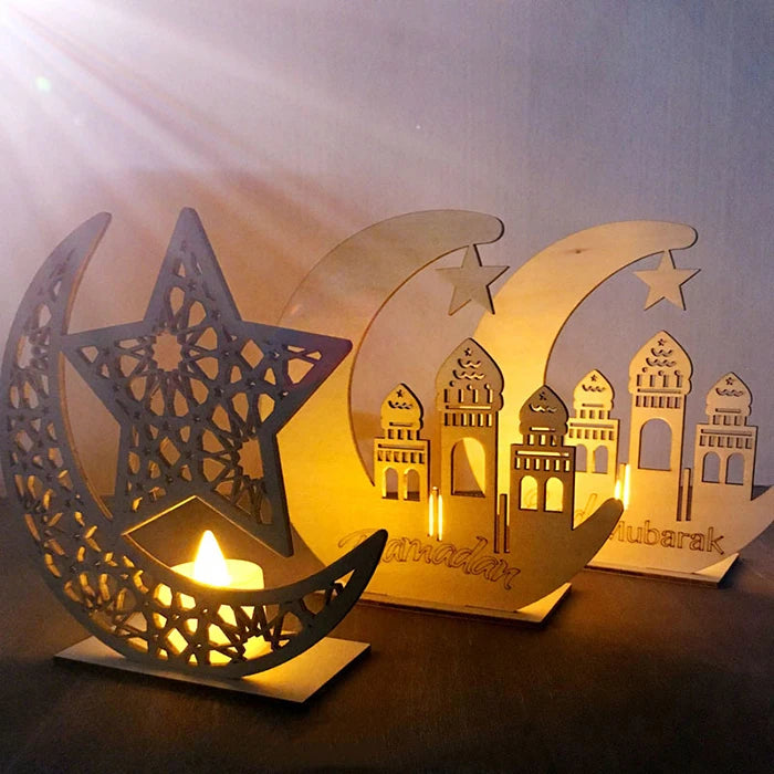 Islam Eid Al-Fitr Ramadan Wood Decorations for Home Moon Wood Crafts Mubarak Hollow Wooden Ornaments