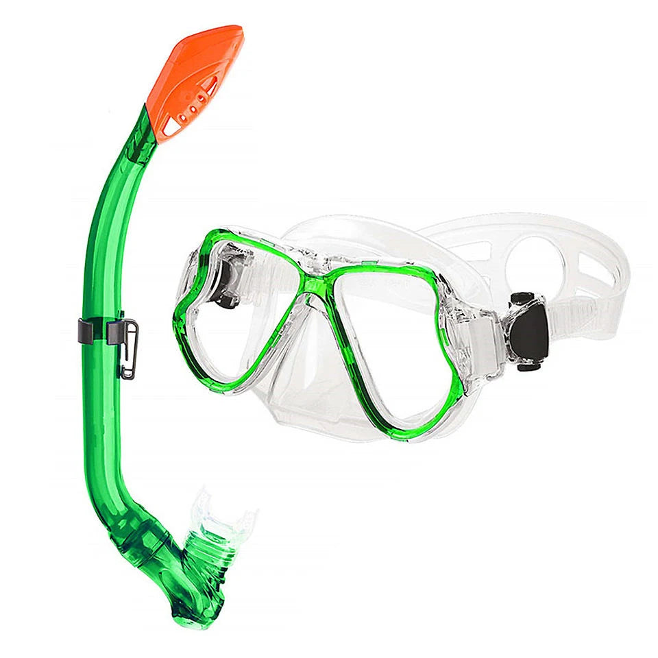 Hot Sell Green Silicone Diving Swimming Mask and Snorkel Tube Kits for Kids LOW MOQ Printing Brand Wholesale