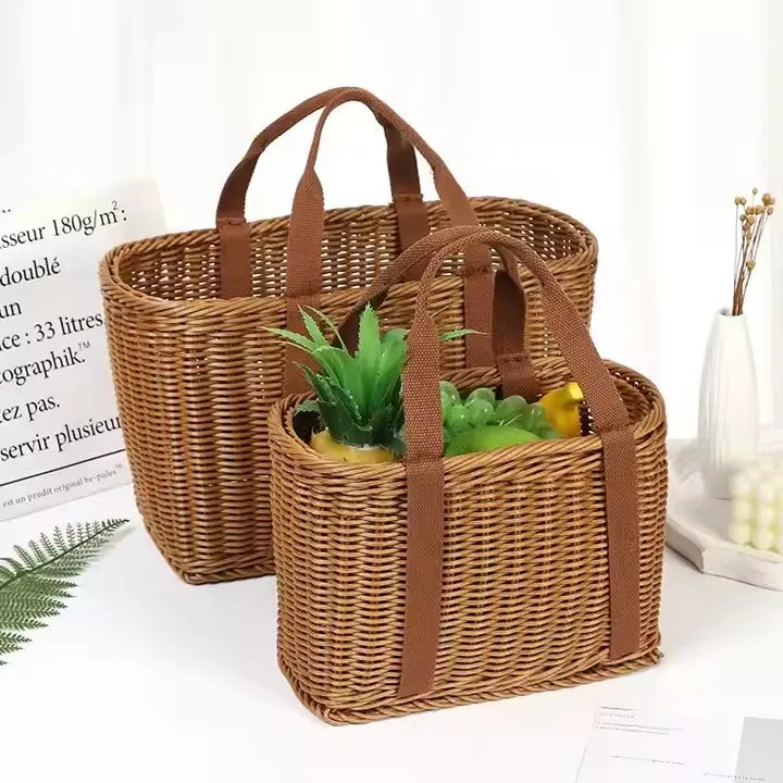 High Quality Woven Shopping Basket Rattan Picnic Bag Vintage Design Style for Fruit Storage in Kitchen Wardrobe and Kids Room