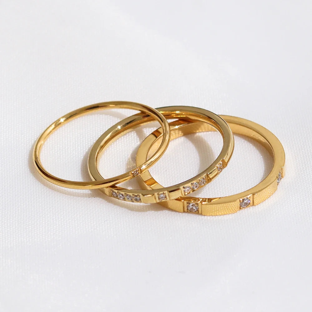 Designer Ladies 18k Gold Filled Stainless Steel Zircon Wedding Rings Minimalist Finger Rings Jewelry Women Mom WATERPROOF
