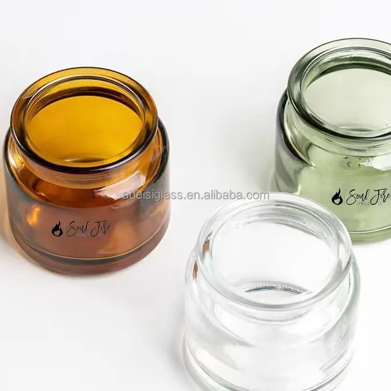 Factory Customized Label Small Glass Candle Jar Transparent Green Brown Candle Making 100ml Glass Candle Jar With Wooden Stopper