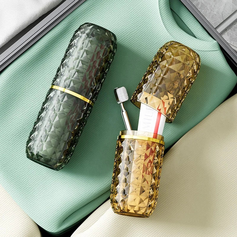 Lightweight Plastic Eco-Friendly Two-piece Diamond Plaid Non-slip Bottom Travel Mug & Toothbrush Cup for Bathroom Use