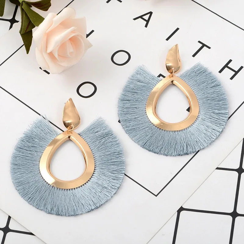 Factory Wholesale 11 Colors Tassel Fashion Gold Plated Zinc Alloy Bohemia Geometric Boho Ethnic Dangle Maxi Drop Earrings for