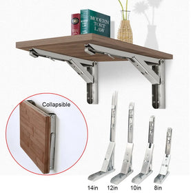 RheTech 8-14 Inch White Triangle Folding Angle Bracket Durable Bearing Wall Mounted Furniture Hardware Adjustable Shelf Brackets