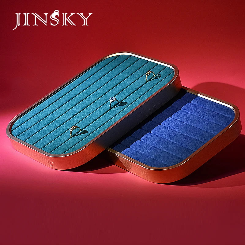 JINSKY Jewelry Display Ring Trays Micro Fiber Metal Fillet Storage Organizer Jewelry Ring Display Plate