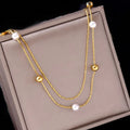 Simple Fashion Tarnish Free 18k Gold Plated Stainless Steel Double Layer Pearl Necklace Women