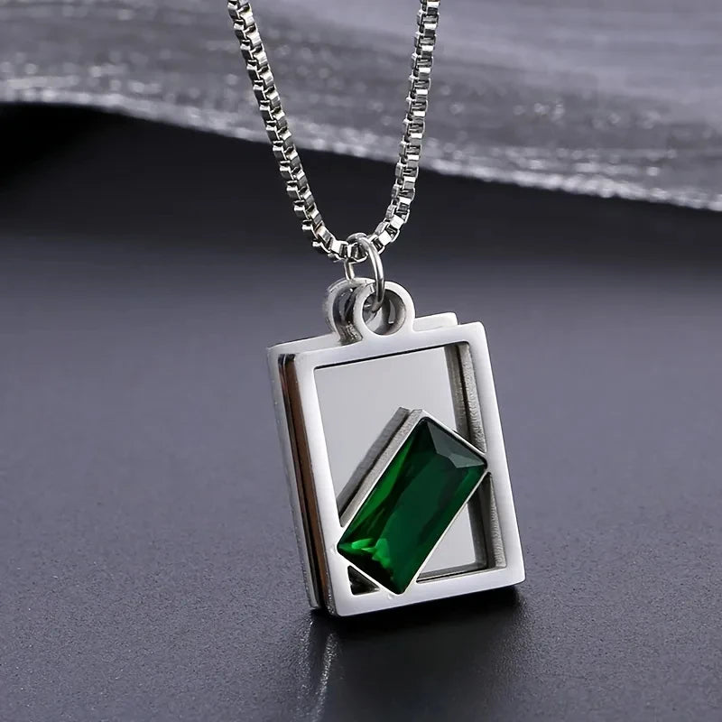 New North Geometric Charm Necklace Fashion Stainless Steel Jewelry Choker Emerald Cubic Zirconia Pendant Necklace for Women Gift