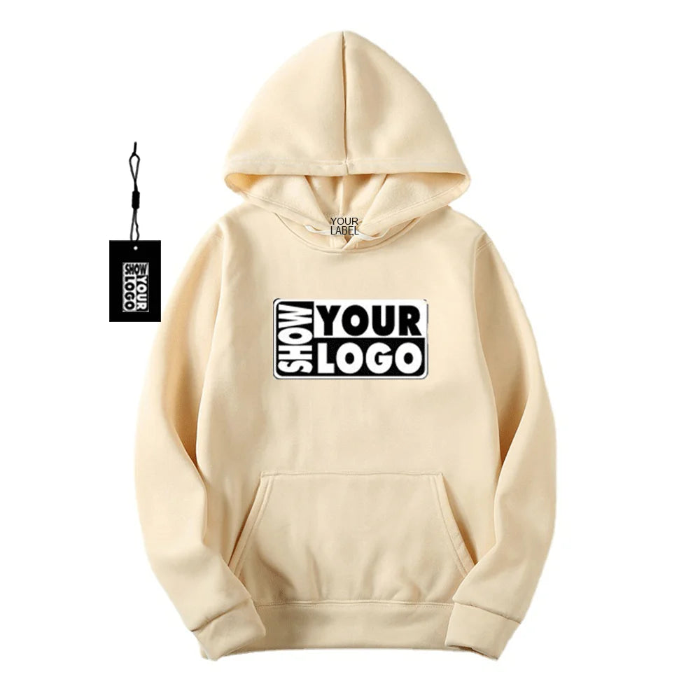 Free Labels Print Hang Tags Custom Logo 330gsm Cotton Polyester Blend Men's Fleece Lined Pullover Hoodie Wholesale