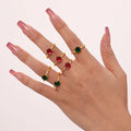 Sense of Luxury 3 Carat Claw Set Zirconia Open Adjustable Ring PVD Electroplated Genuine Gold Stainless Steel
