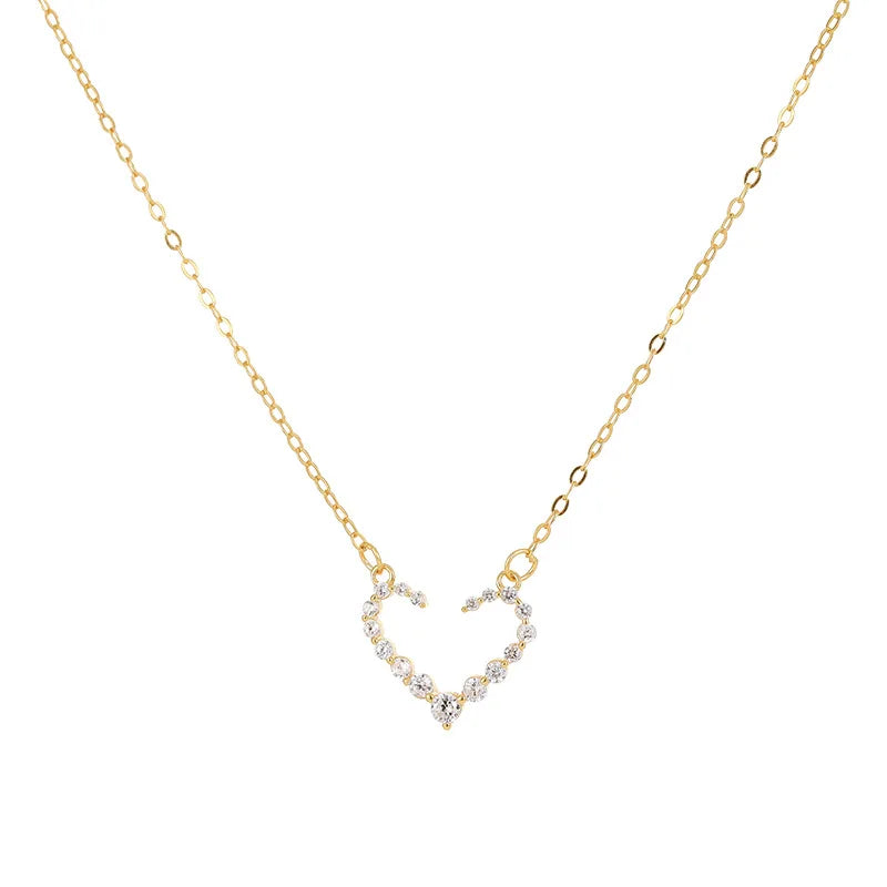 Fashion Pendant Necklaces 925 Sterling Silver Heart Diamond Necklace Hollow Heart Zircon Gold Plated Necklaces for Women