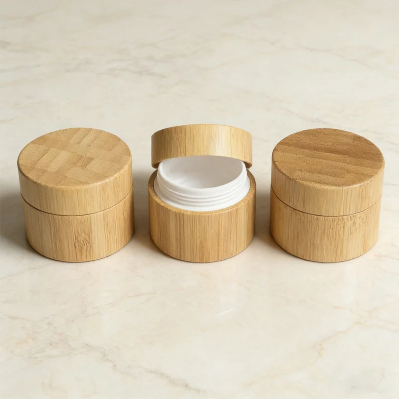 Luxury Full Bamboo Cosmetic Jars with Plastic Liner Customizable Eco-Conscious Packaging for Skincare