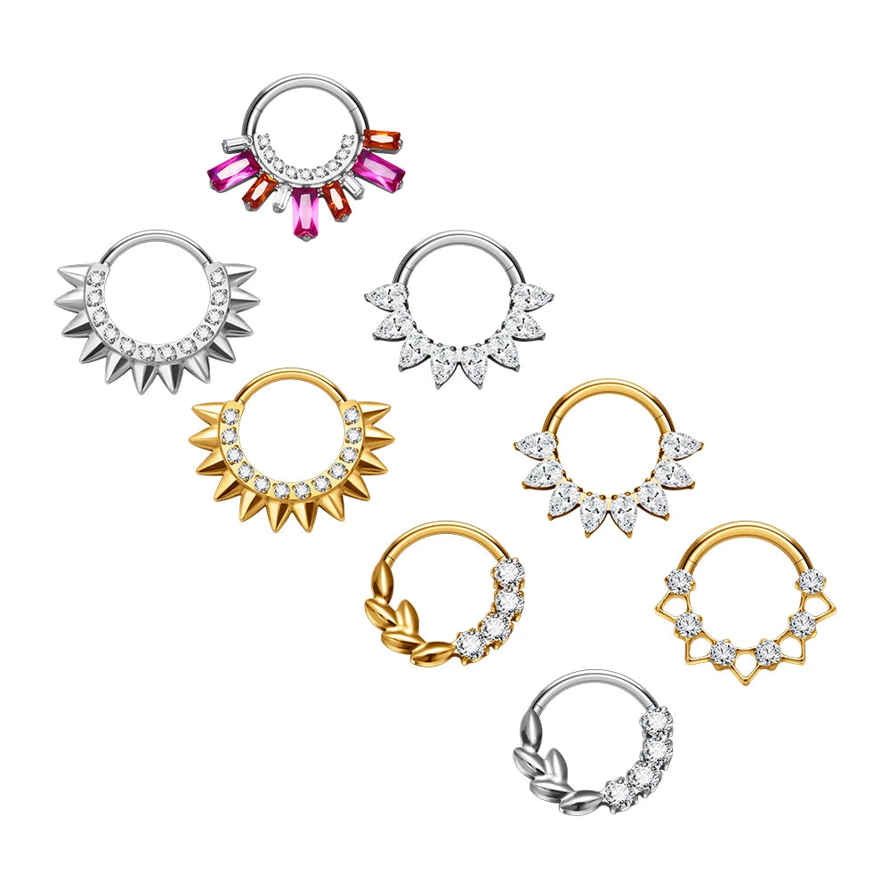 ASTM F136 Titanium Nose Piercing Ring 16G Segment Clicker Earrings Inlay Zircon Septum Body Ear Women Piercing Rings Jewelry