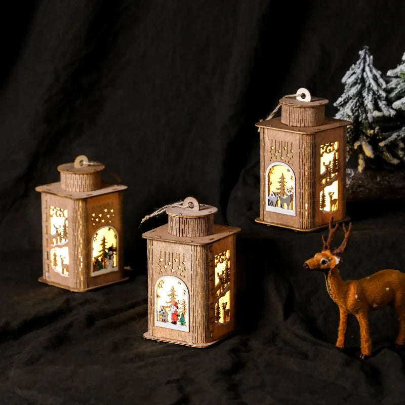 Wooden Christmas Lights House Candlestick Table Windproof Light Props Painted Xmas Night Lights 16*9*9cm Semi-manual Craft