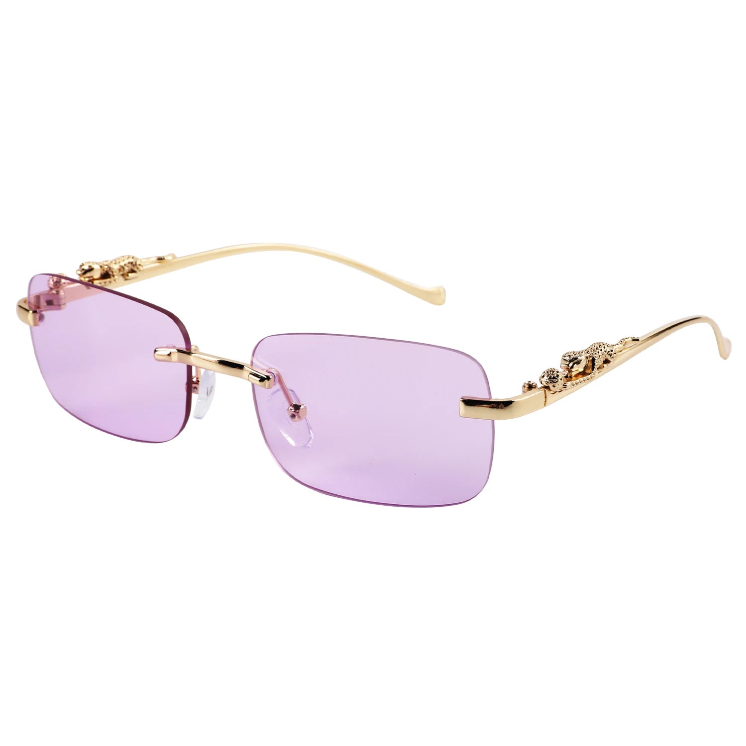 New Decorative Rimless Square UV400 PC Sunglasses Colored Retro Leopard Head Metal Frame Unisex Cross Border