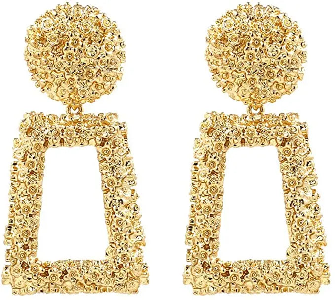 Factory Hot-Sale Dangle Earrings Large Metal Rectangle Geometric Statement Drop Earrings for Women