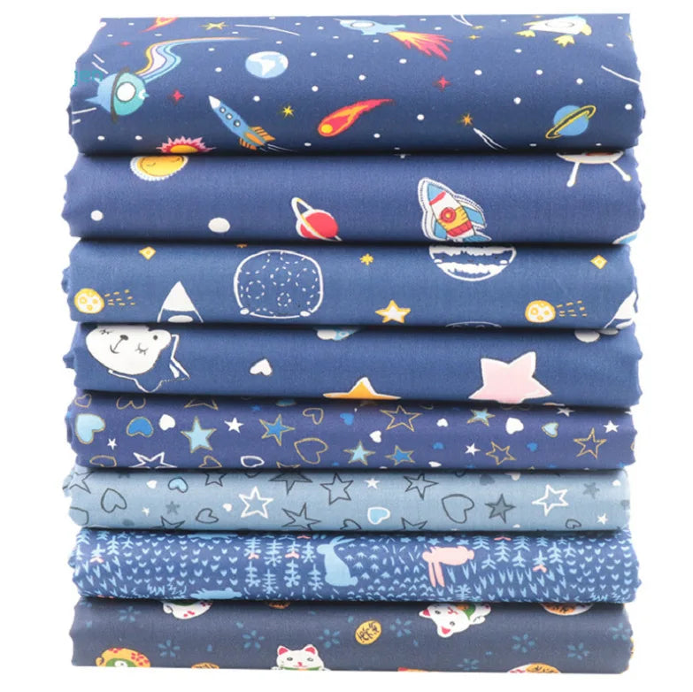 Wholesale 8pcs/lot Precut Eco-Friendly Soft Twill Fabric Squares Craft Patchwork Blue Space Cotton Bundle Quilting Sewing High
