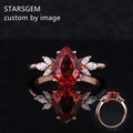 14K Rose Gold Ring Pear Shape Lab Created Ruby 7x10mm Marquise Lab Diamond Side Stone Engagement Jewelry