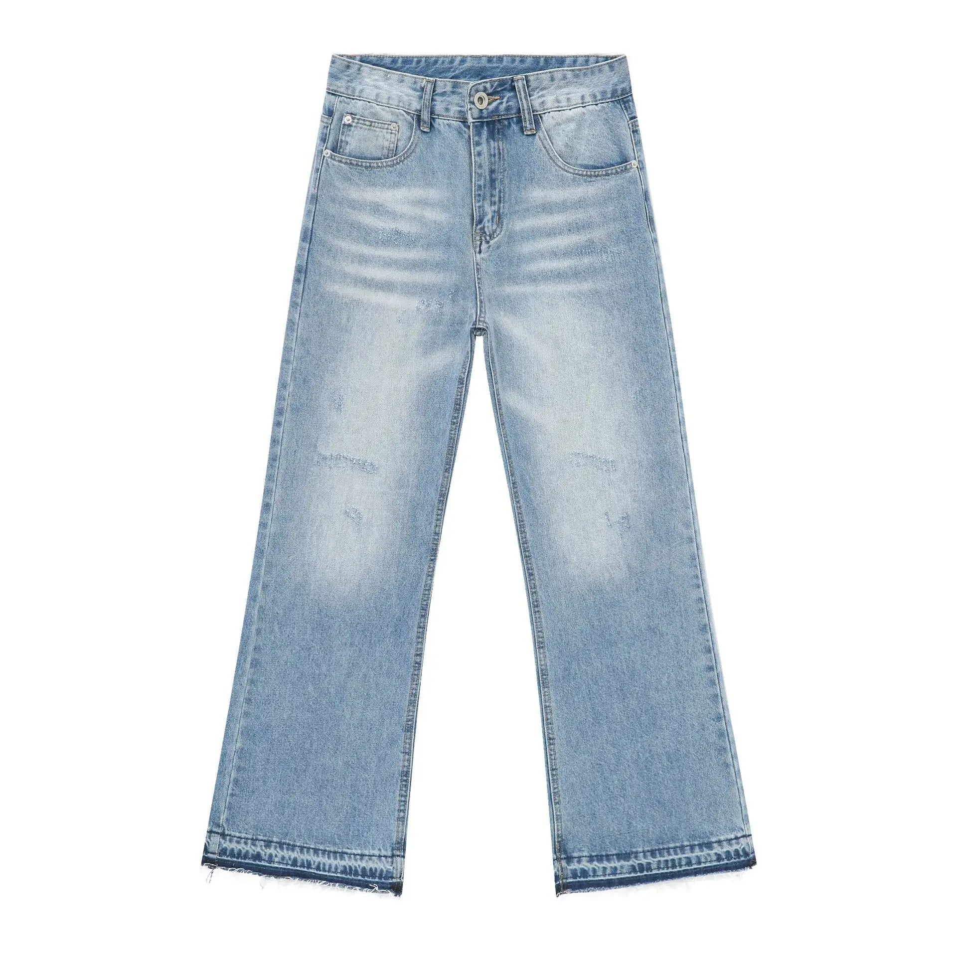 2025 Straight Fit Denim Jean Light Blue Washed Jeans Clean Fit Blue Jeans Flare