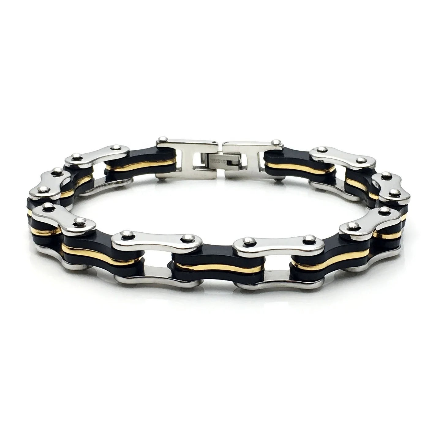 New Fashion Bicycle Chain Jewelry Stainless Steel Silicone Men's Motorcycle Bracelet