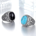 Vintage Punk Cheap Mens Black Oval Gem Stainless Steel Jewelry Casting Turquoise Ring for Boys