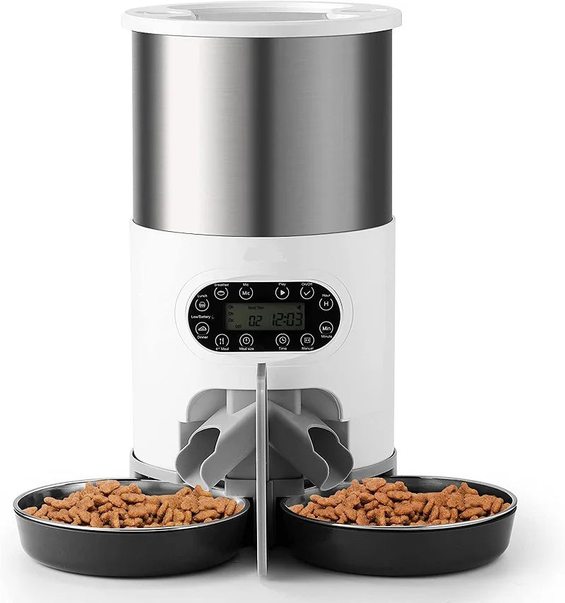 Wifi App Control 4.5L Automatic Pet Food Feeder with 2-Way Splitter Timed Cat Food Dispenser for 2 Cats & Small Dog