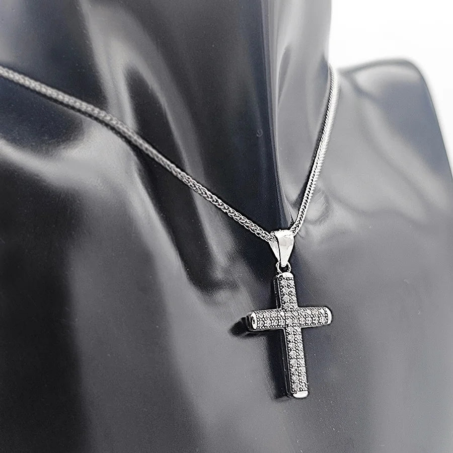 Real 925 Silver with CZ Stones Iced Out Hip Pop Men Black Cross Pendant