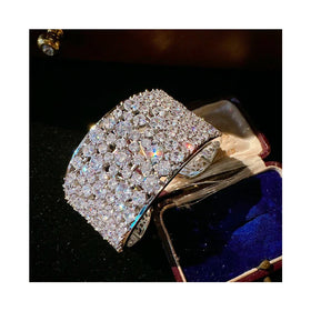 Luxury White Round Cubic Zirconia Big Wide Chunky Dubai Wedding Jewelry Bridal Cuff Bangle Bracelet for Women