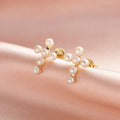 RINNTIN GPE108 925 Sterling Silver 14K Gold Plated Jewelry Pearl Beaded Cross Earring for Women Fashion Jewelry