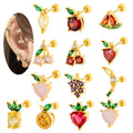 Hengsen Stainless Steel Multicolor Cz Fruits Shape Cartilage Piercing Stud Ear Conch Tragus Helix Screw Back Earring for Women