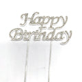 Silver Rhinestones Happy Birthday Cake Topper for Party Cake Decorating with Metallic Cake Accessories