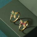 Wholesale Fashion Copper Alloy Antique Open Cuff Resizable Finger Ring Loose Zircon Leaf Design Jewelry Women Girls