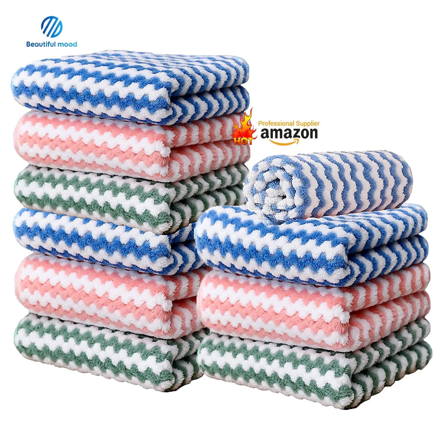 Custom Microfiber Hand Towel With Striped Pattern Personalized Logo for Household Kitchen Cleaning Dish Washing Woven Technique