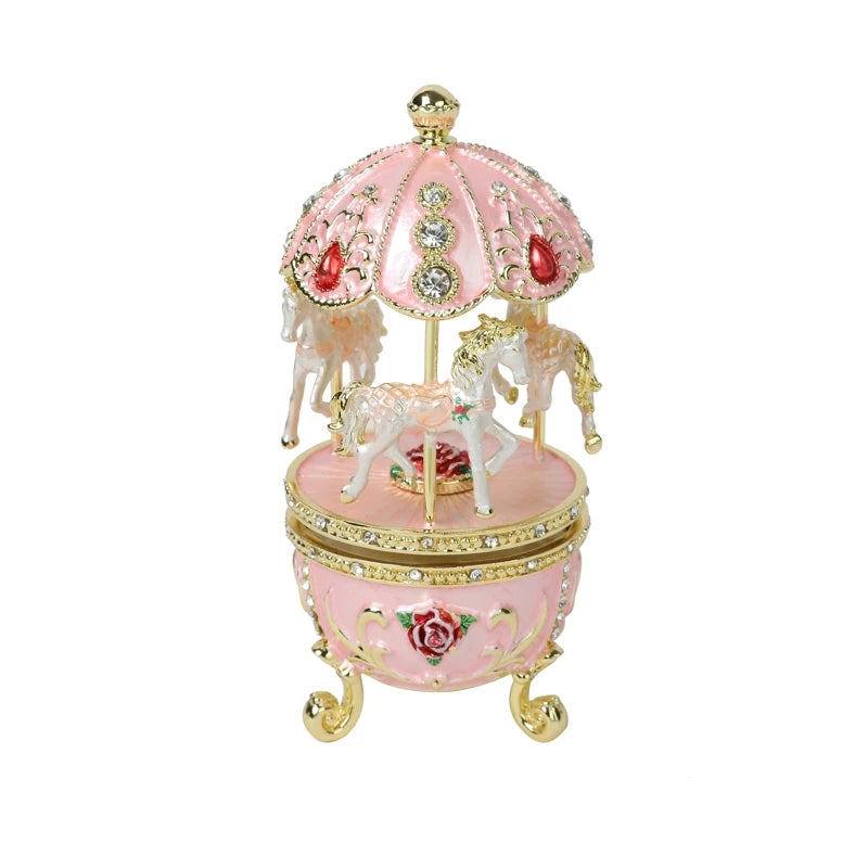 SHINNYGIFTS Handmade Pewter Enamel Carousel Music Box Valentine's Day Souvenir Durable Metal Featuring Swan Lake for Girl