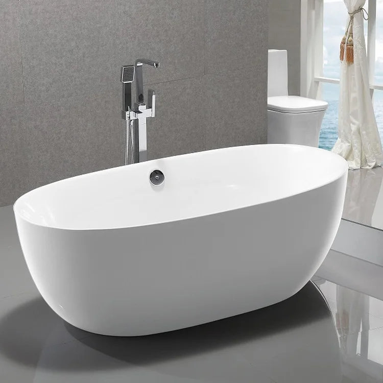 KMRY Modern 1700*800*580mm Oval Boat Shape White Acrylic Eco-Friendly Freestanding Soaking Bathtub for Bathroom