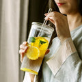 Stripe Glass Cup Transparent Glasses With Lid and Straw Ice Coffee Mug Tea Cup Juice Glass Milk Water Cups Drinkware