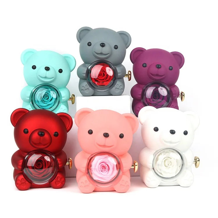 Mom Girl Gift Rotating Necklace Eternal Rose Flower Hug Bear Gift Box