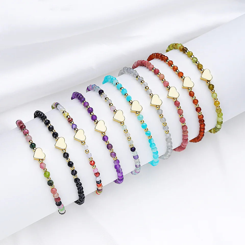 New Arrival Faceted Natural Stone Small Bracelet Heart Charm Girls Fashion Stone Bracelet Jewelry