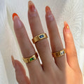 Dazan New Hot Ins Trendy 18k Pvd Gold Plated Stainless Steel Trendy Polished Stripe Chunky Green Blue Zircon Ring Couple Jewelry