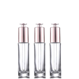 Custom logo 15ml clear Glass Dropper Bottle with Gold Rose Press Cap Cosmetic Package Container for Essence Oil in Good Price