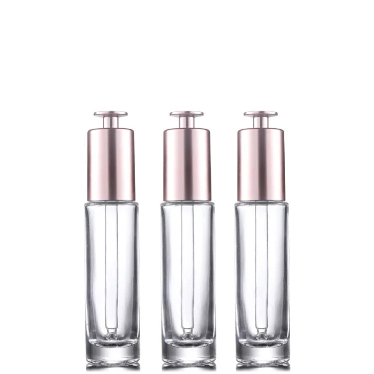 Custom logo 15ml clear Glass Dropper Bottle with Gold Rose Press Cap Cosmetic Package Container for Essence Oil in Good Price