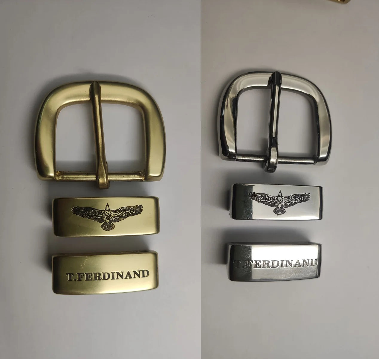Solid Stainless Steel Set Custom Engraved Name logo 40mm Brass Copper 3pcs Pin Buckle Set for Belt
