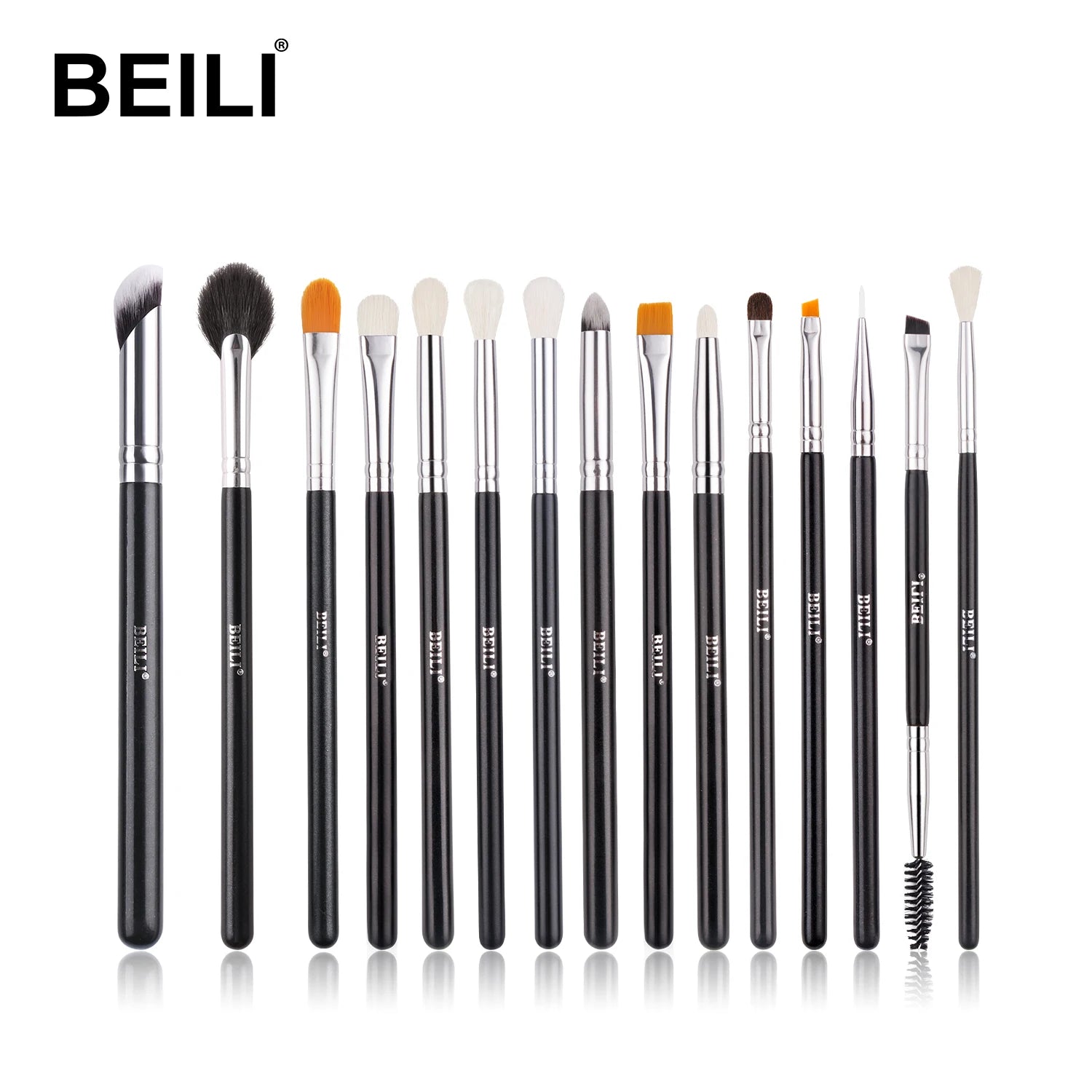 For New Arrival 15pcs Black Professional Natural Hair Eye Makeup Brushes Set Eco-Friendly Durable Wood Handle Eye Shadow Brush