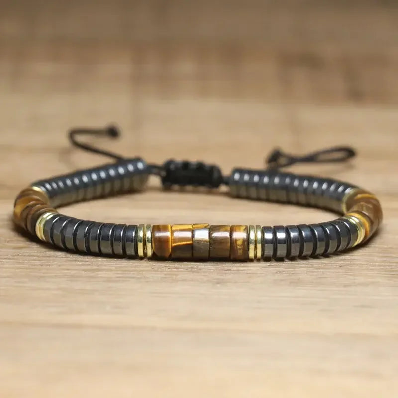 Boho Gemstone Beaded Bracelet for Men Women Handmade Braided Adjustable Natural Tiger Eye Stone Bracelet Anniversary Jewelry