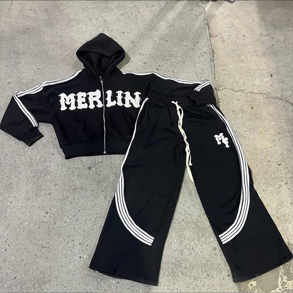 DCY 2025 Trending Product Tracksuit 100% Cotton Puff PrintMen Zipper TracksuitCustom Cotton Tracksuit