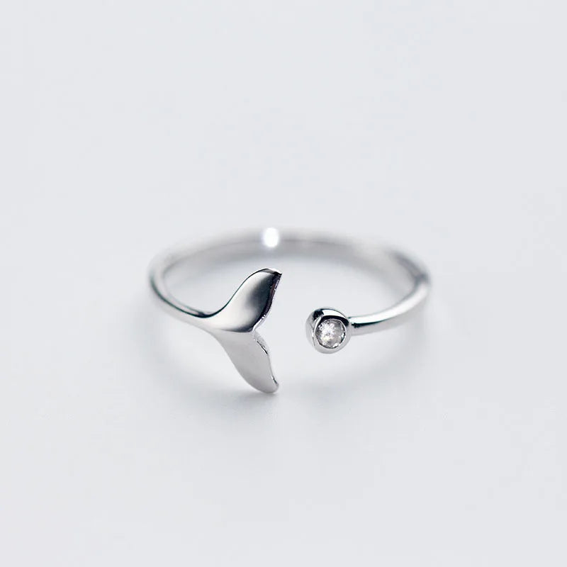 New Cute Design S925 Sterling Silver Elegant Fishtail Finger Ring Women J3238