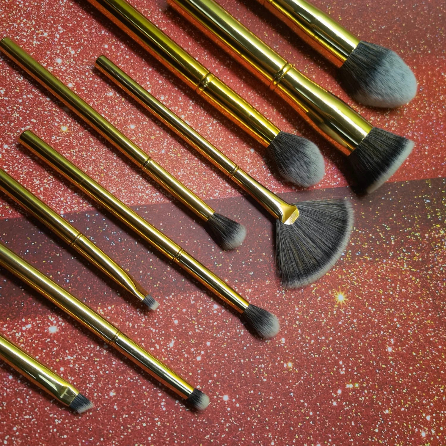 MORPH Y Collection W087 9pcs Gold Metal Handle Synthetic Fiber Makeup Brush Set in Stock Privately Label Makeup Brush Set