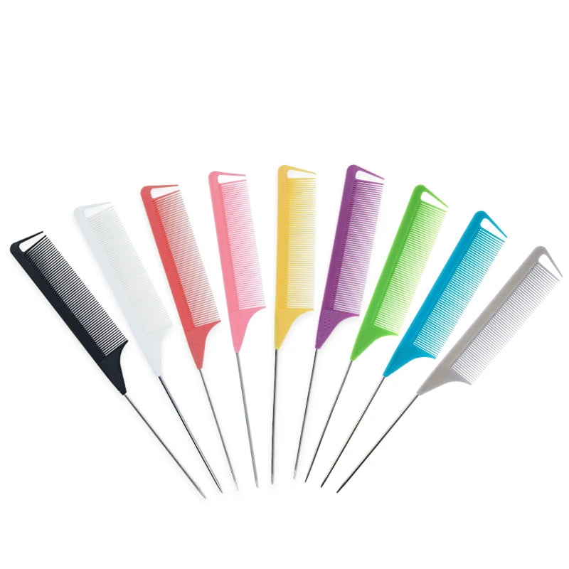 ABS Plastic Comb with Stainless Steel Handle Customizable Logo Salon Use Common Comb for Rat Tail Parting & Hair Styling MegaBDM