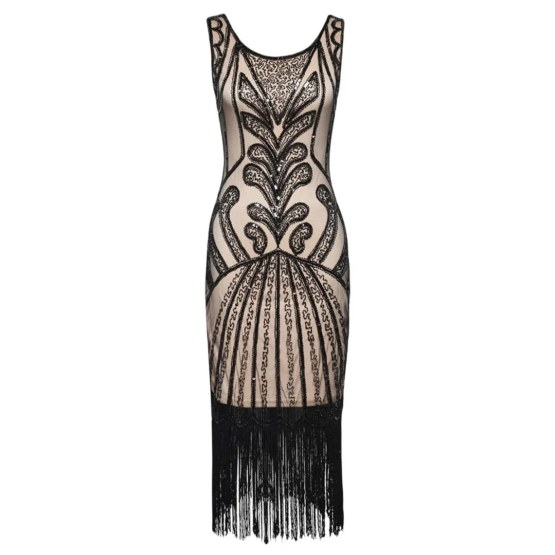 Women's 1920s Flapper Dress Gatsby Long Evening Prom Sequin Party Dress Vintage Art Deco Beaded Fringe Tunic Dress